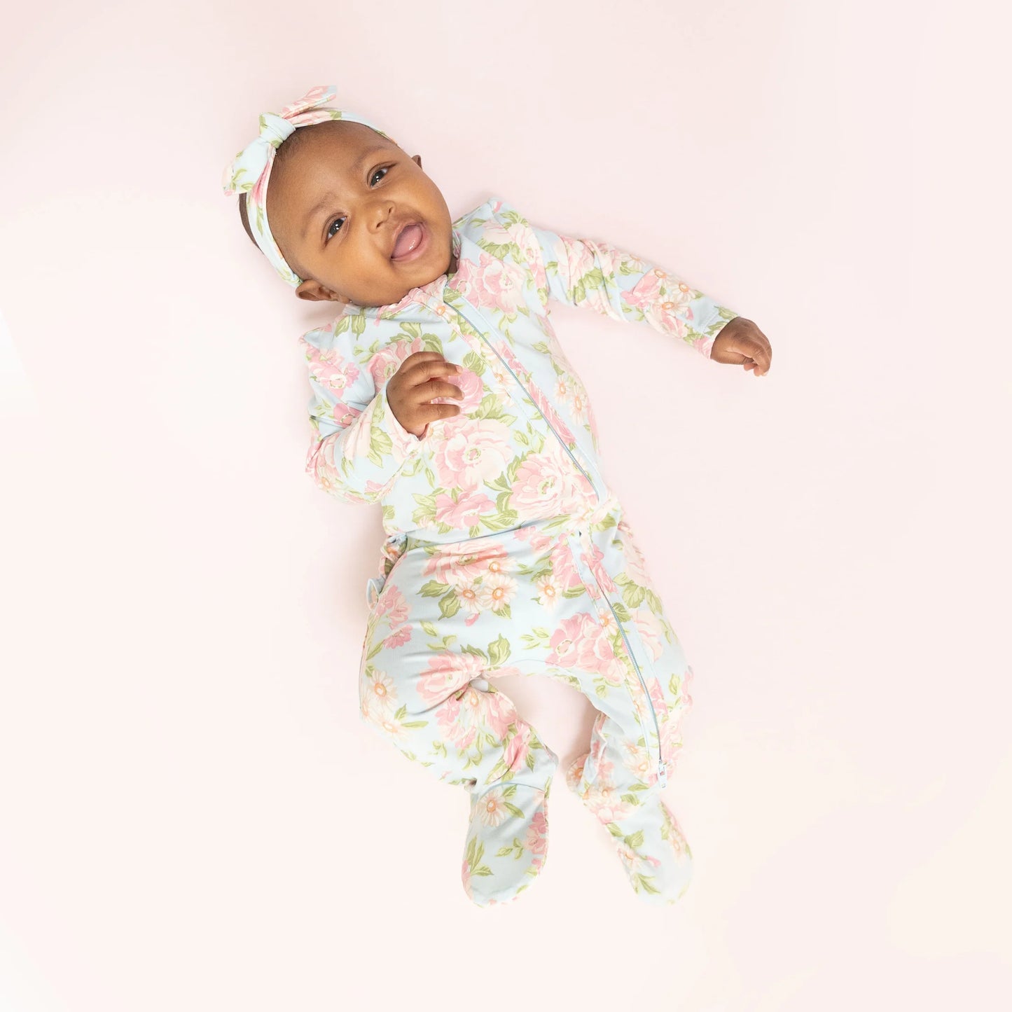 Angeline Floral Ruffle Zipper Footie