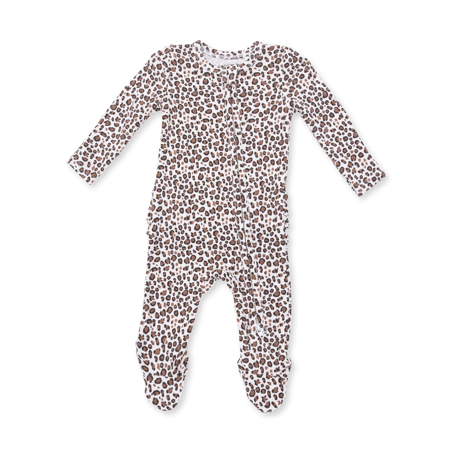 Leopard Ruffle Back Zipper Footie