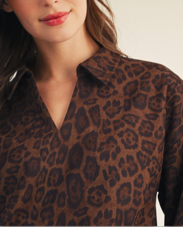 Scallop Edge Detail Leopard Suede Top