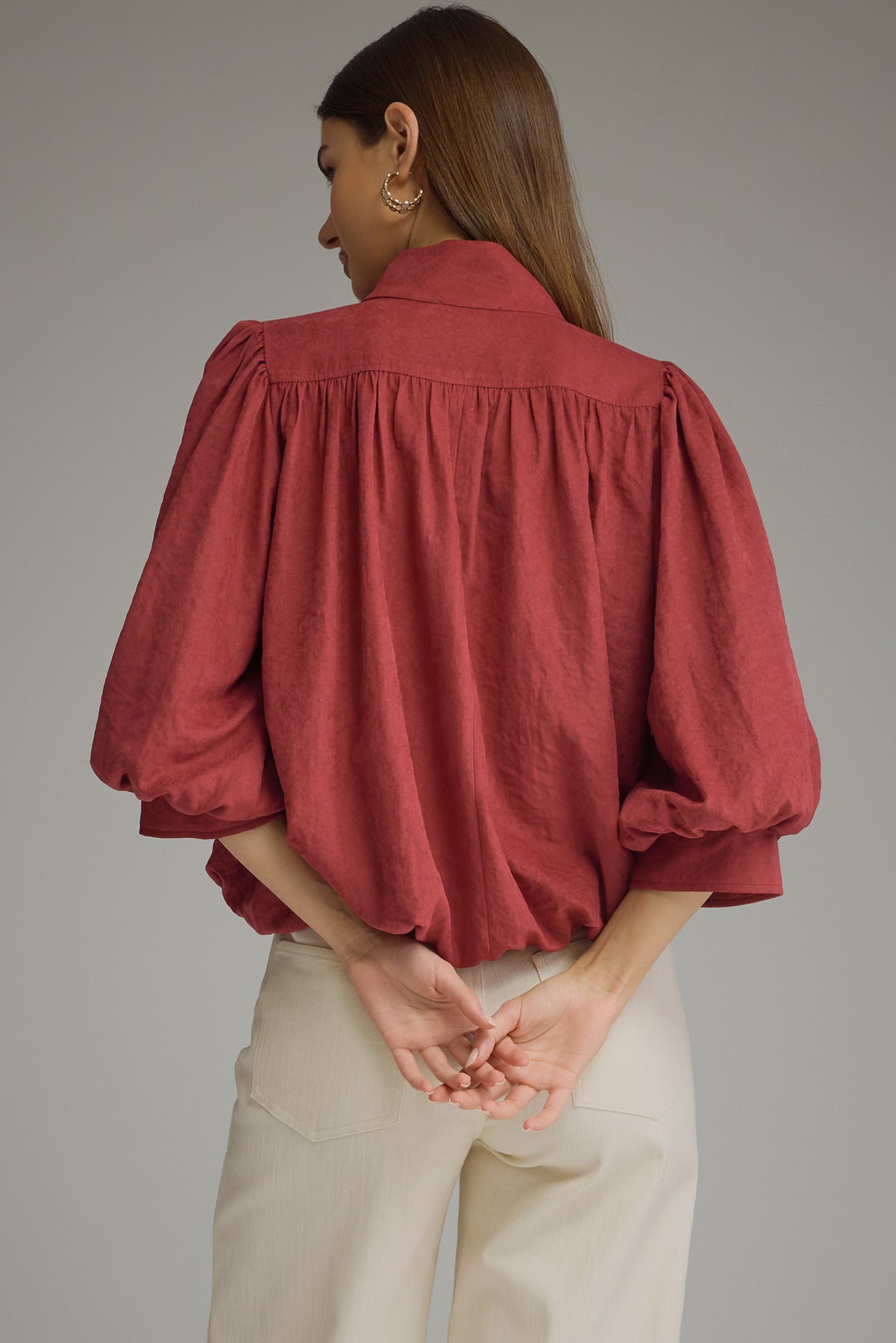 Balloon Sleeve Top - Burgundy