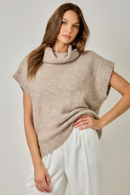 Turtleneck Sequin Sweater Top