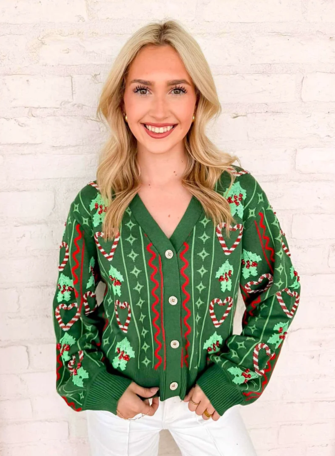 Green 3D Holly & Peppermint Cardigan