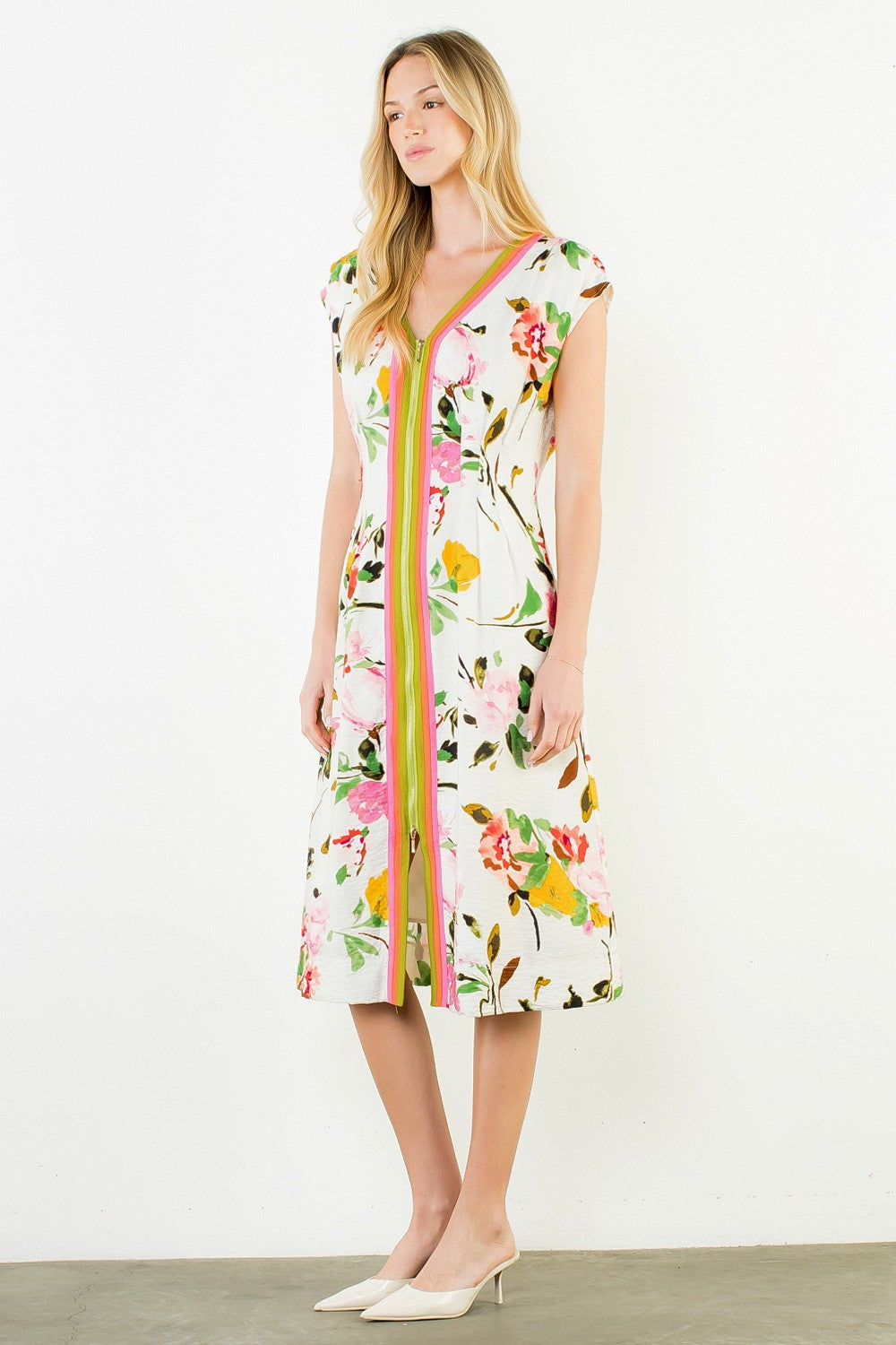 Sleeveless Zipper Front Floral Dress