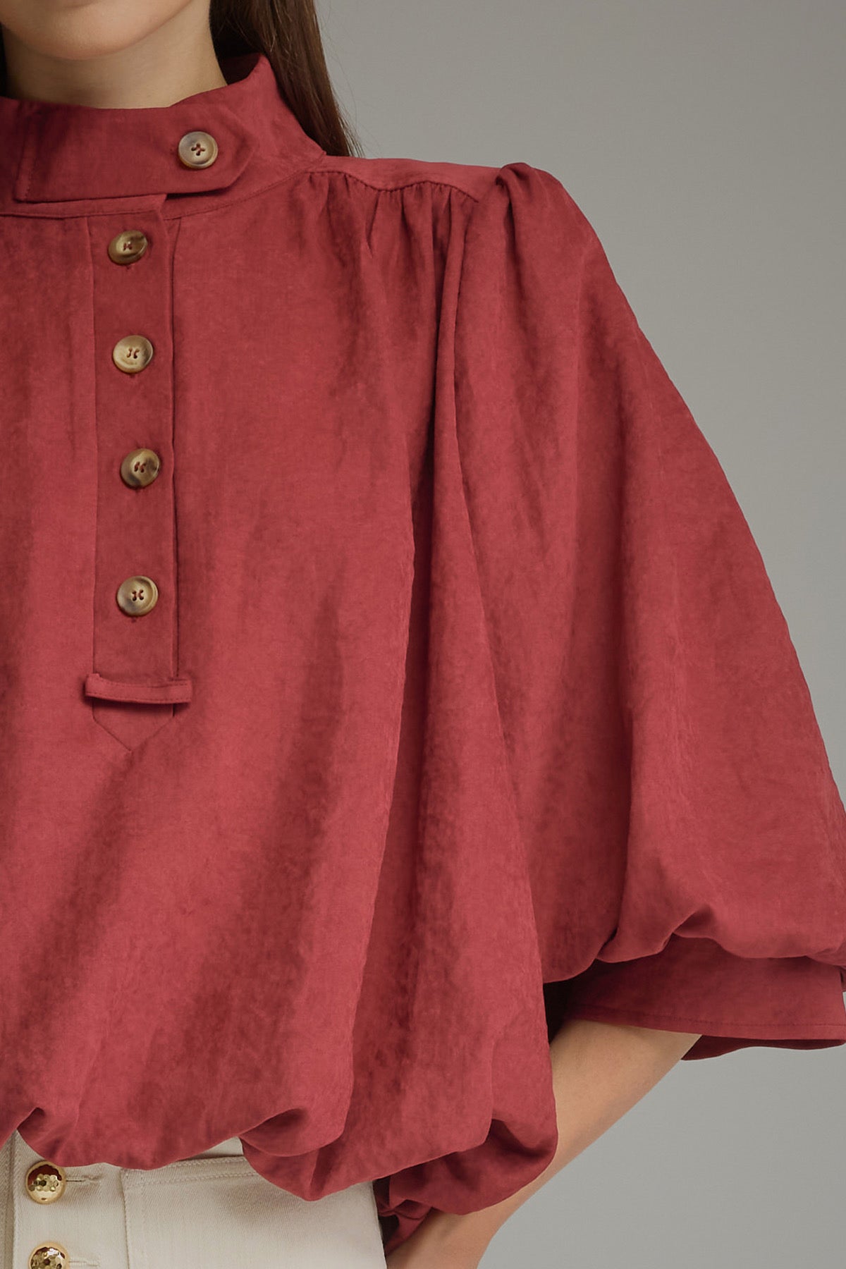Balloon Sleeve Top - Burgundy