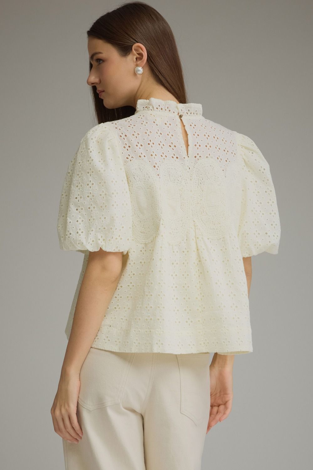 Eyelet Puff Sleeve Top - Cream
