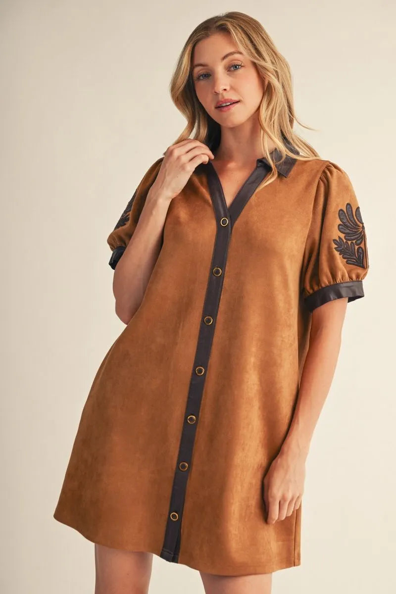 Faux Suede Applique Dress