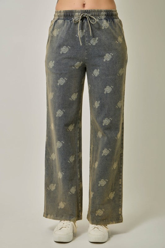 Washed Black Printed Denim Pant