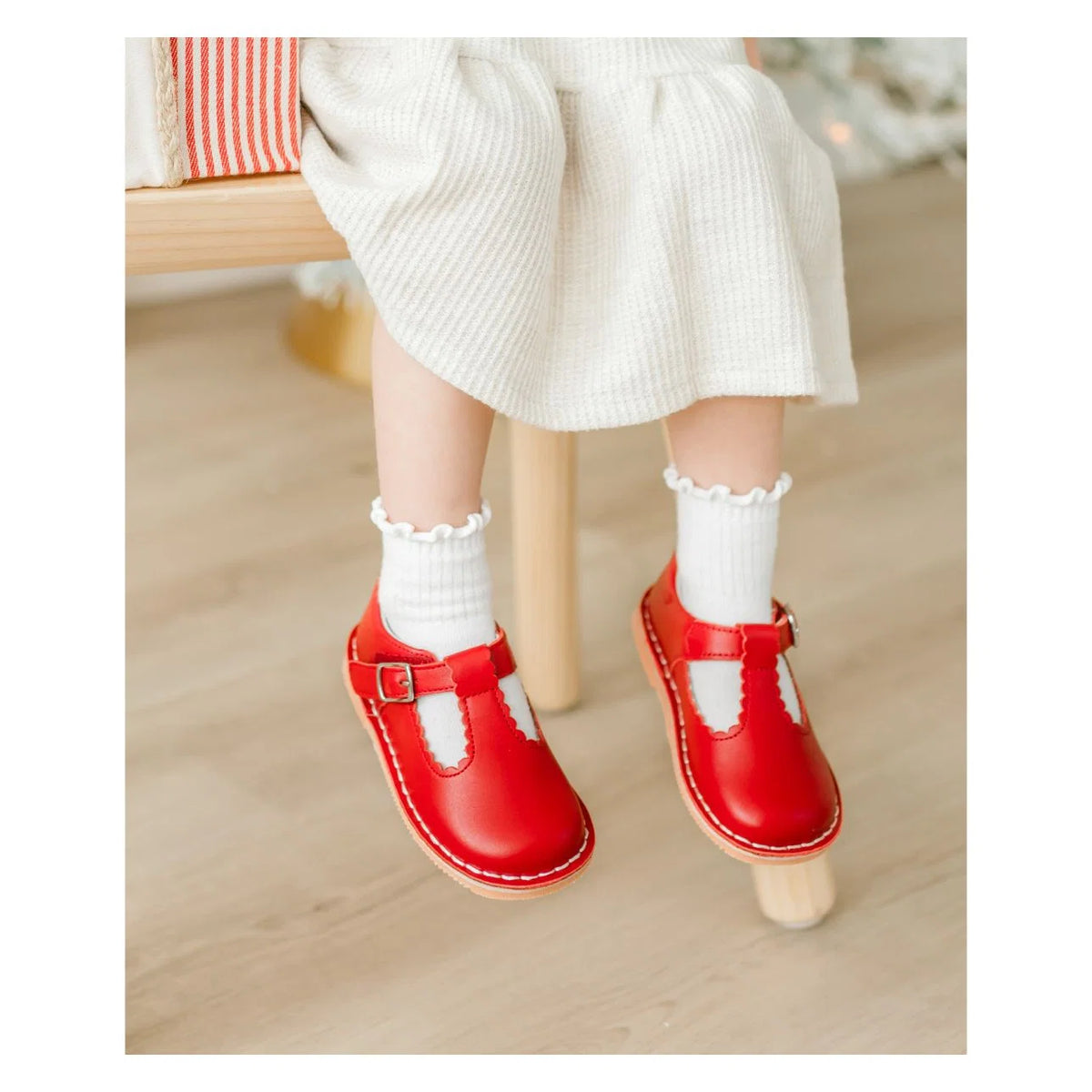 Red Selina Scalloped T-Strap
