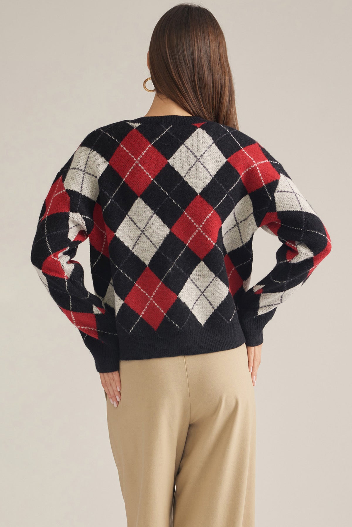 Black And Red Argyle Cardigan