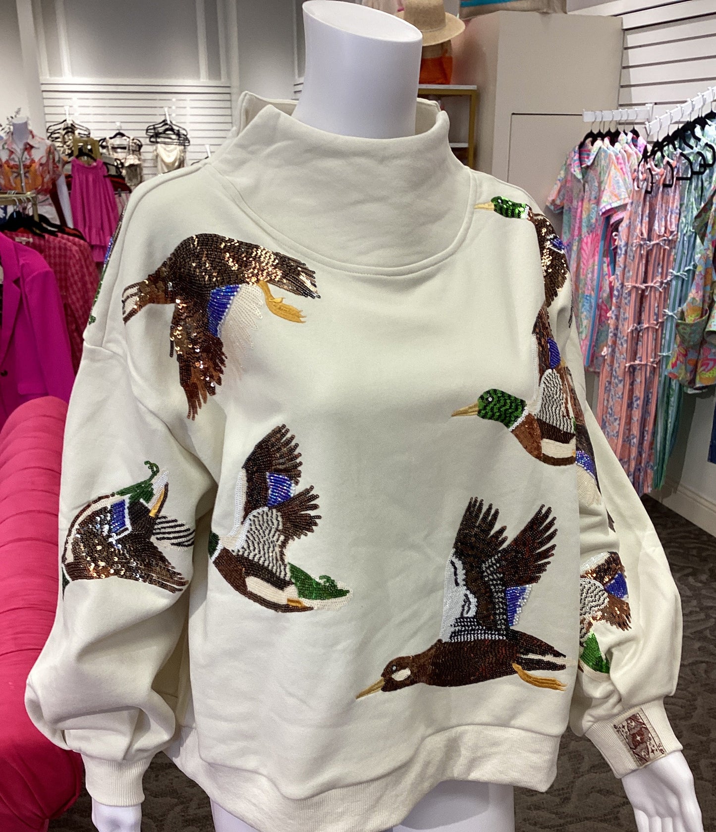 Ivory Flying Ducks Mock Neck Sweatshirt