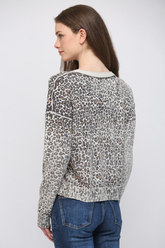 Animal Print Crew Neckline - Black/Cream