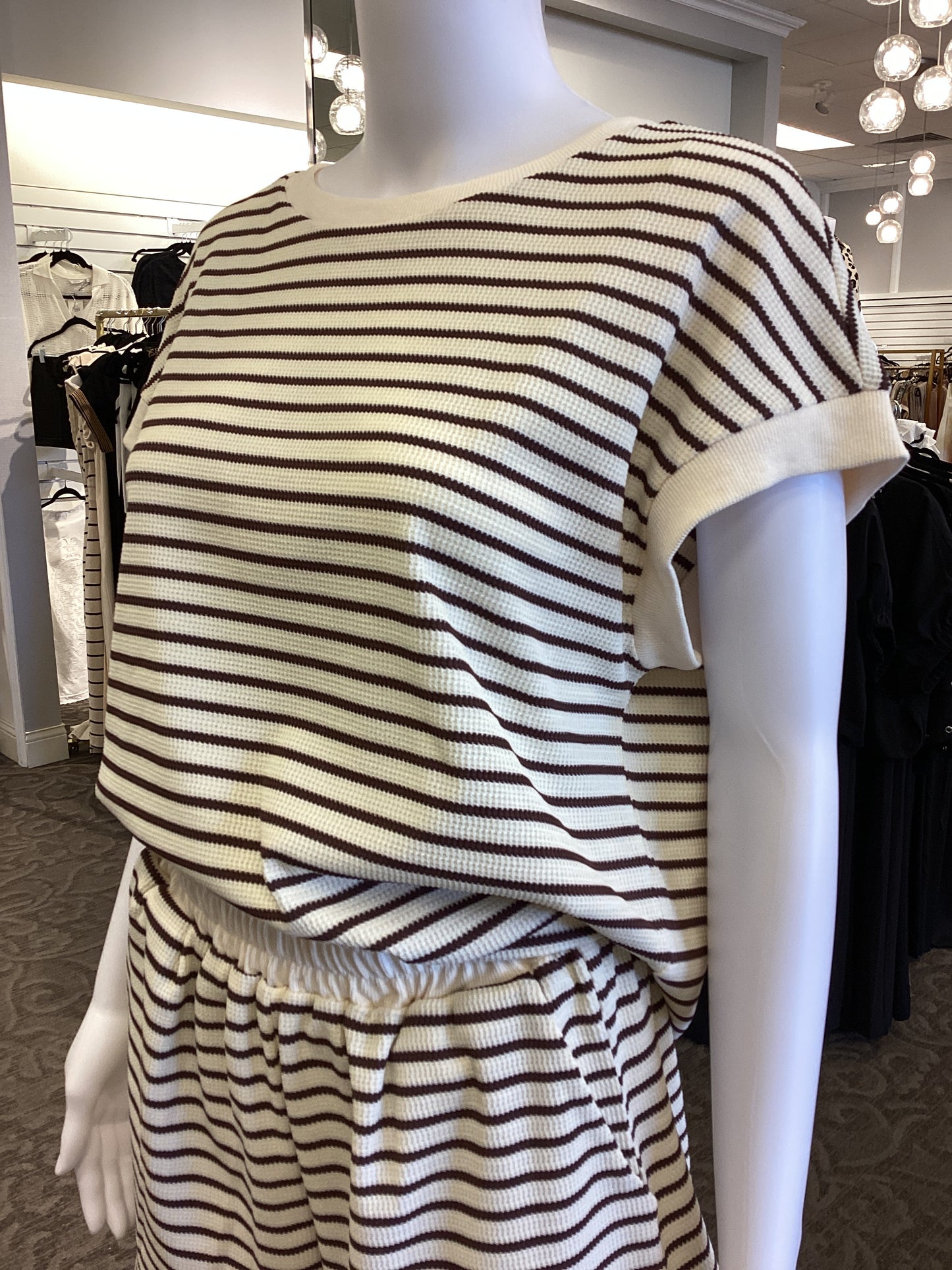 Cream and Chocolate Brown Stripe Short Set