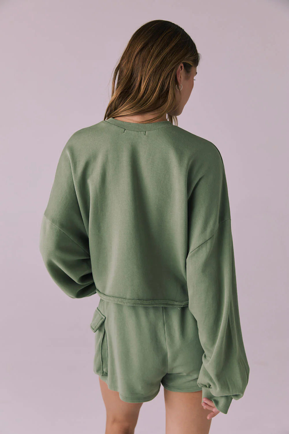 Eliza Meadow Green Crop Pullover