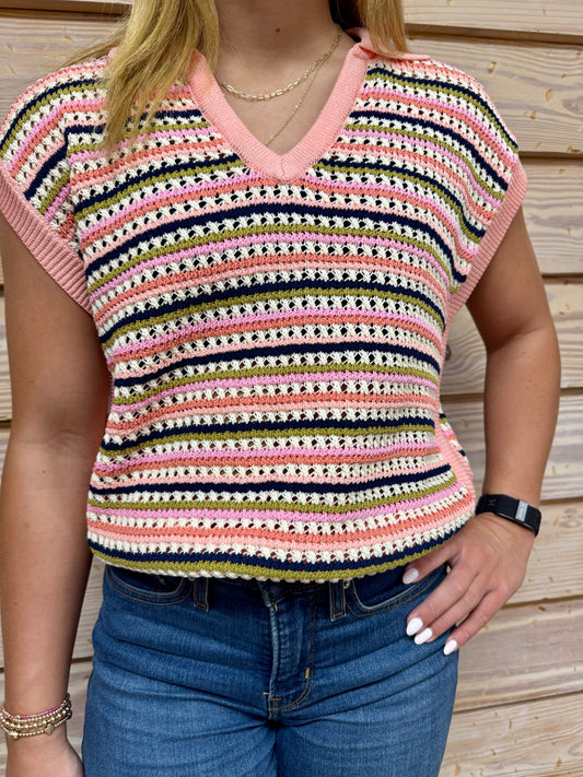 Collared Stripe Knit Top