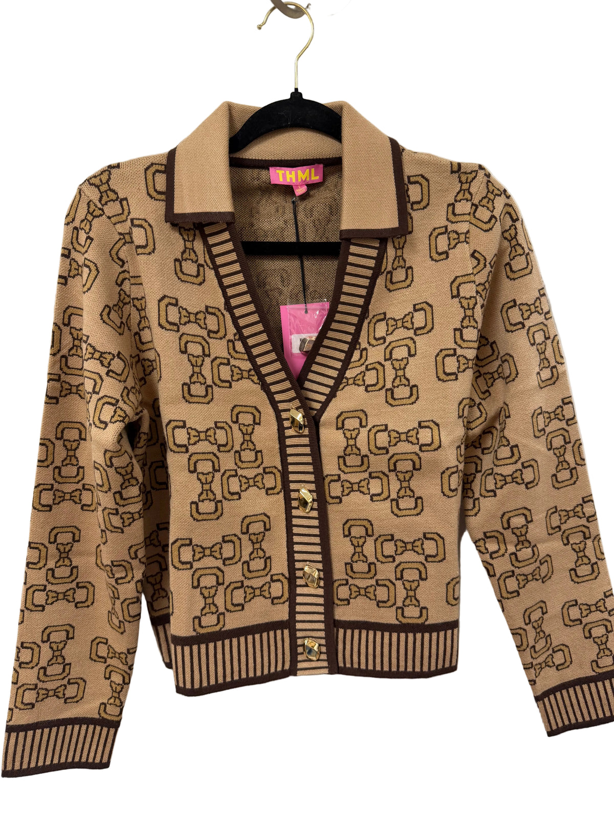 V-neck Cardigan With Bows Design And Gold Buttons