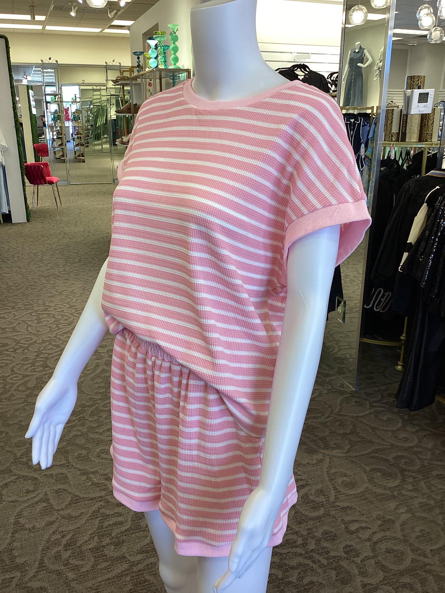 Pink and White Stripe Short Set