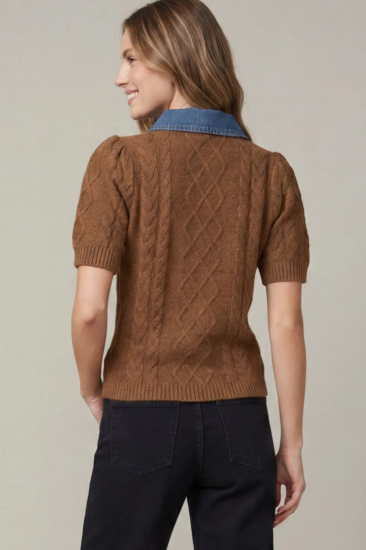 Attachable Collar Cable Knit Sweater