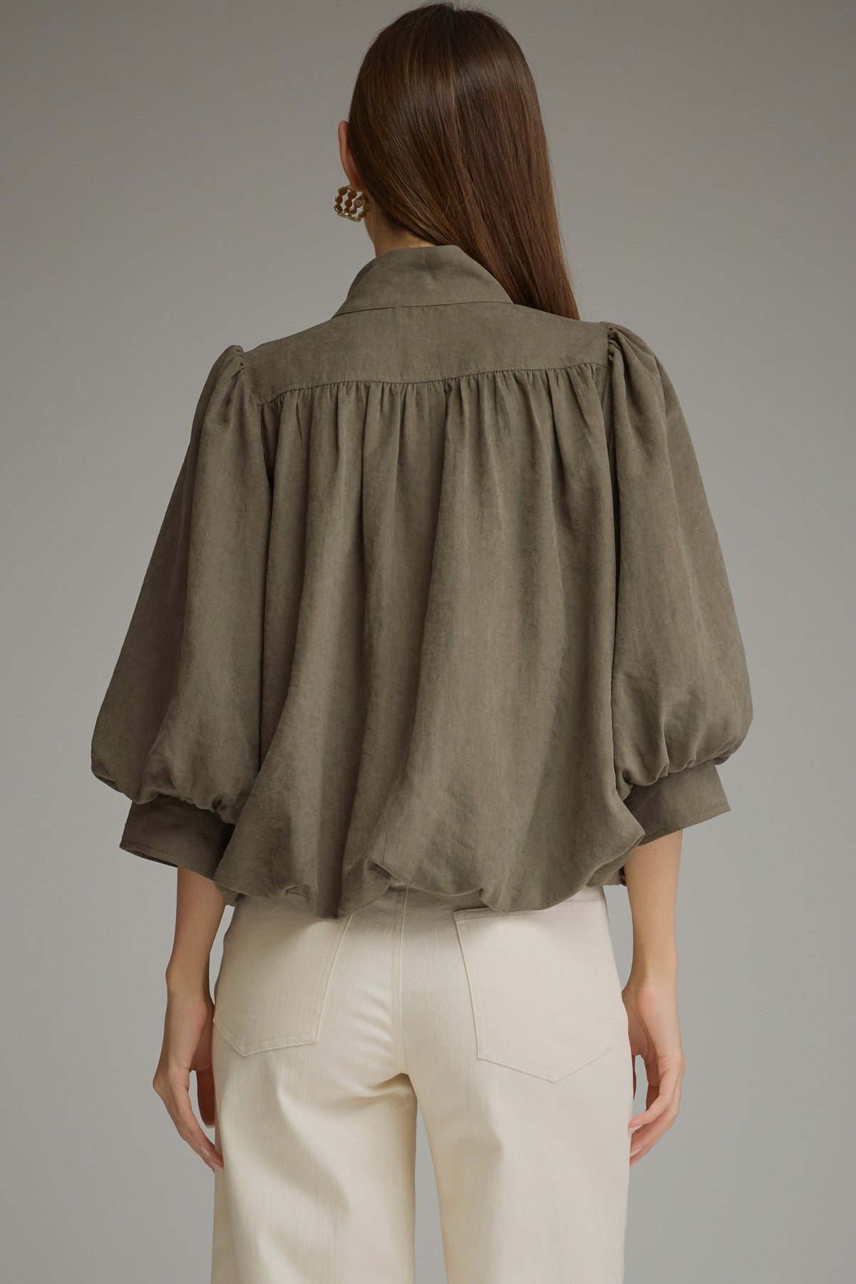 Balloon Sleeve Top - Olive