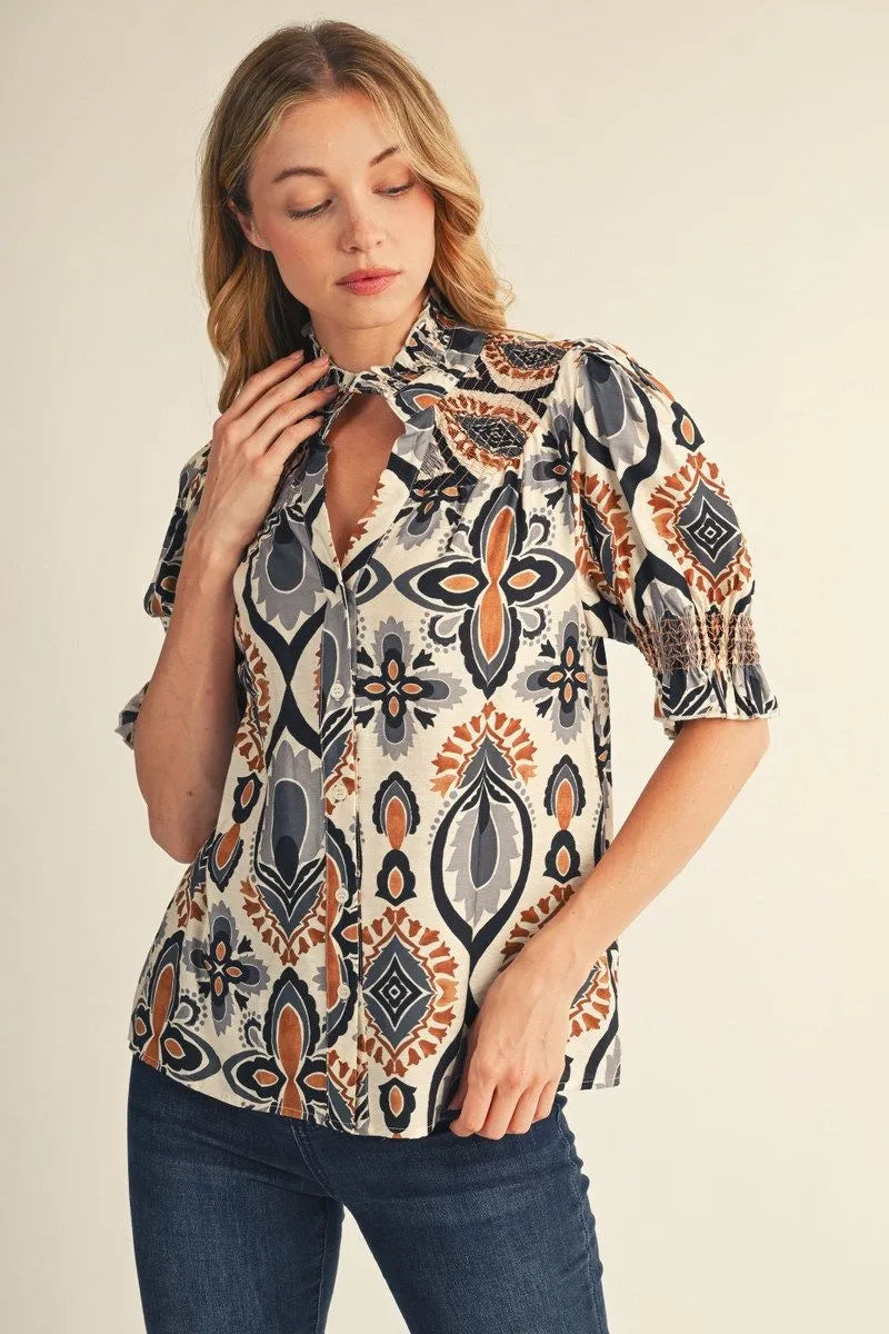Black/Grey Boho Print Top