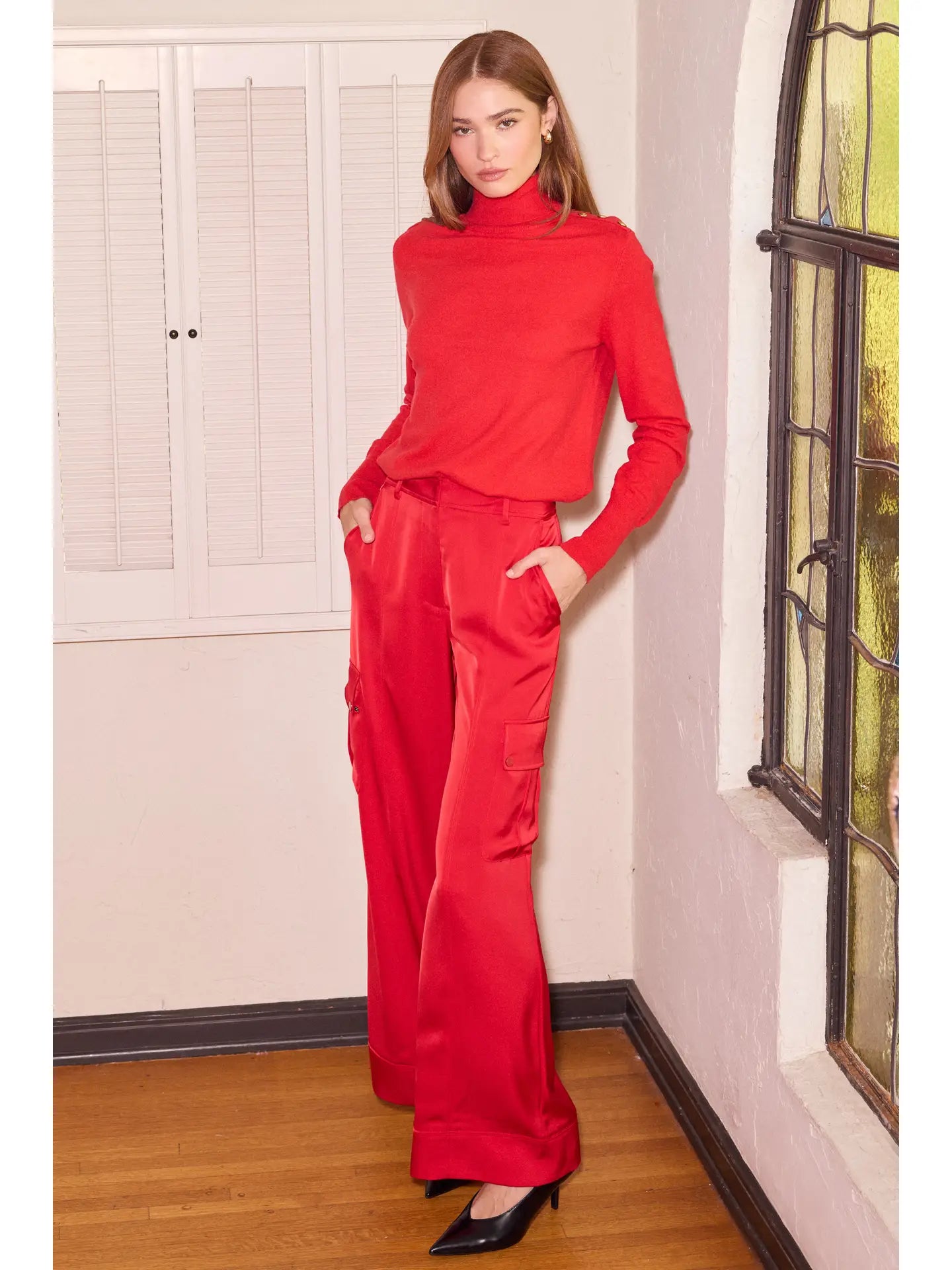 Satin Cargo Pant - Red