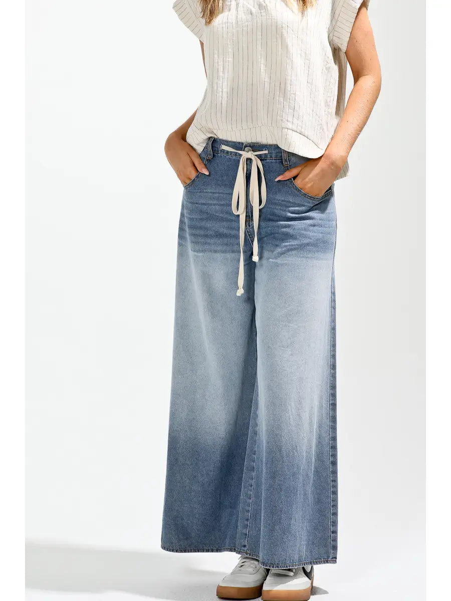 Wide Leg Denim Pant - Grey