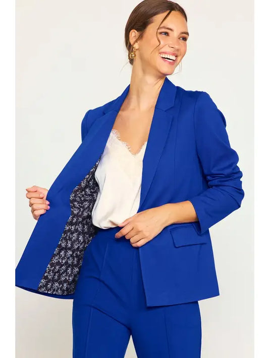 Royal Blue Shirred Sleeve Blazer