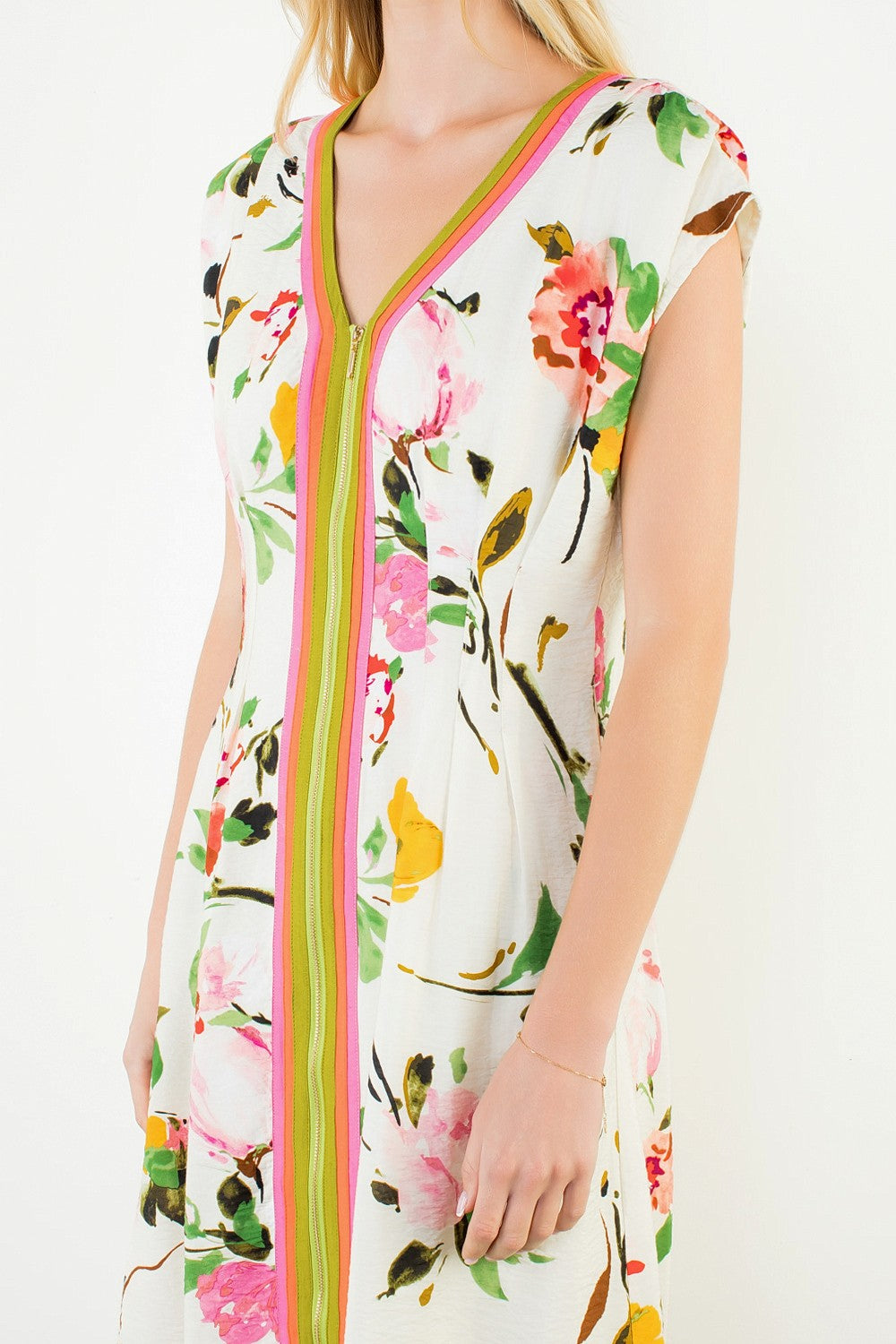 Sleeveless Zipper Front Floral Dress