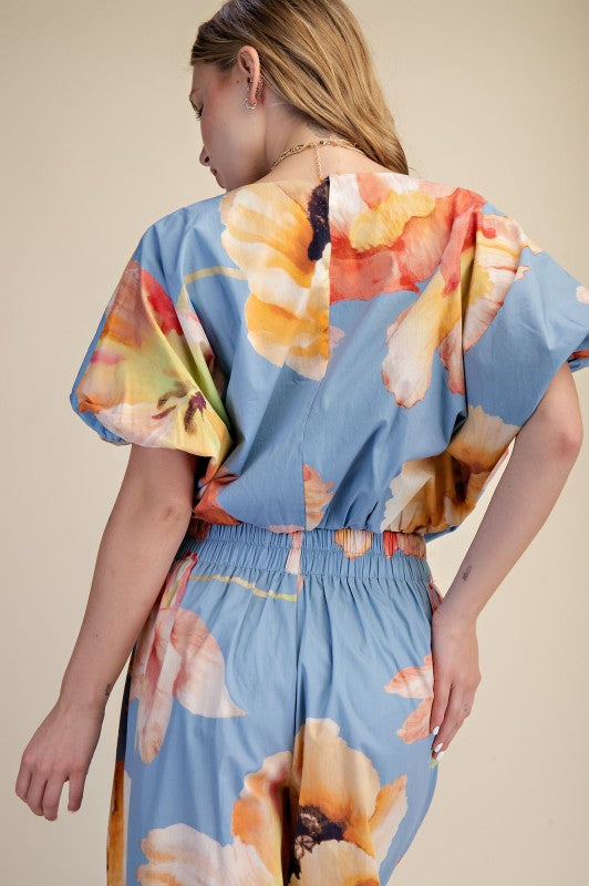 Blue Floral Pant Set