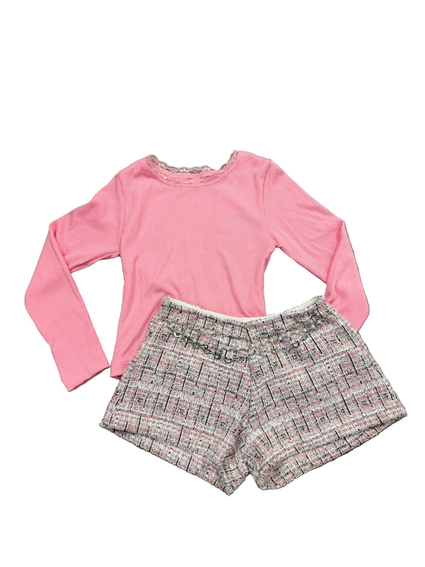 Pink & White Tweed Short