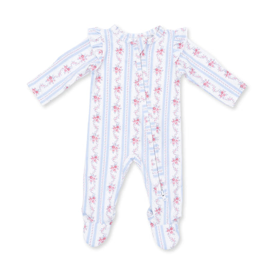 Anna Floral Stripe Ruffle Zipper Footie