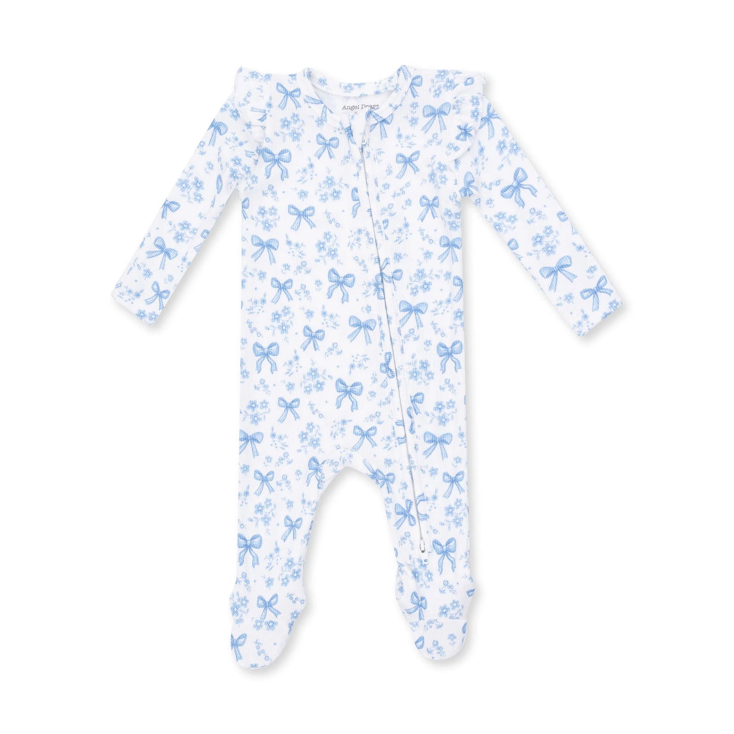 Blue Bows & Flowers Ruffle Zipper Footie