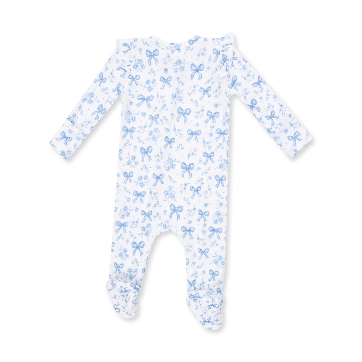 Blue Bows & Flowers Ruffle Zipper Footie