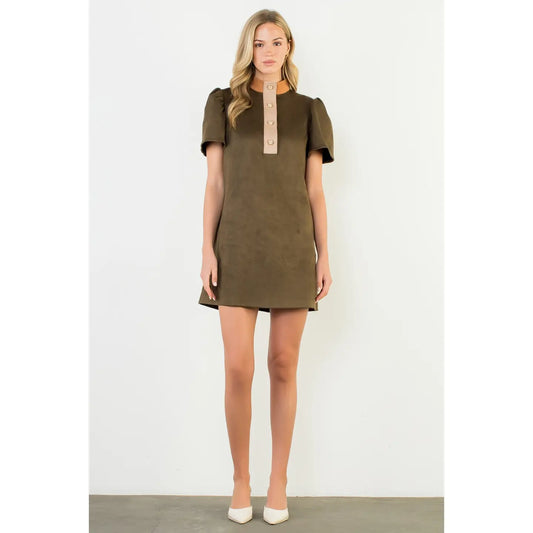 Button Detail Dress In Olive