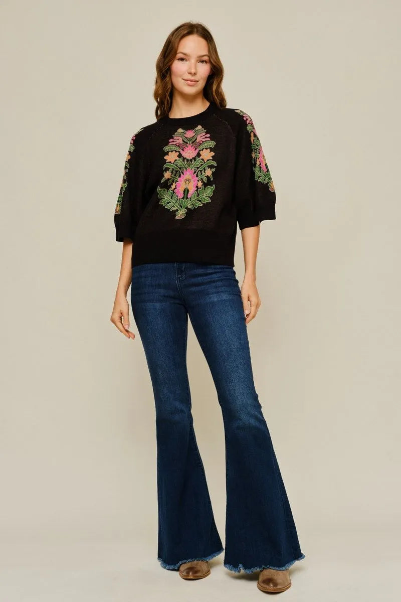 Half Sleeve Floral Pattern Top