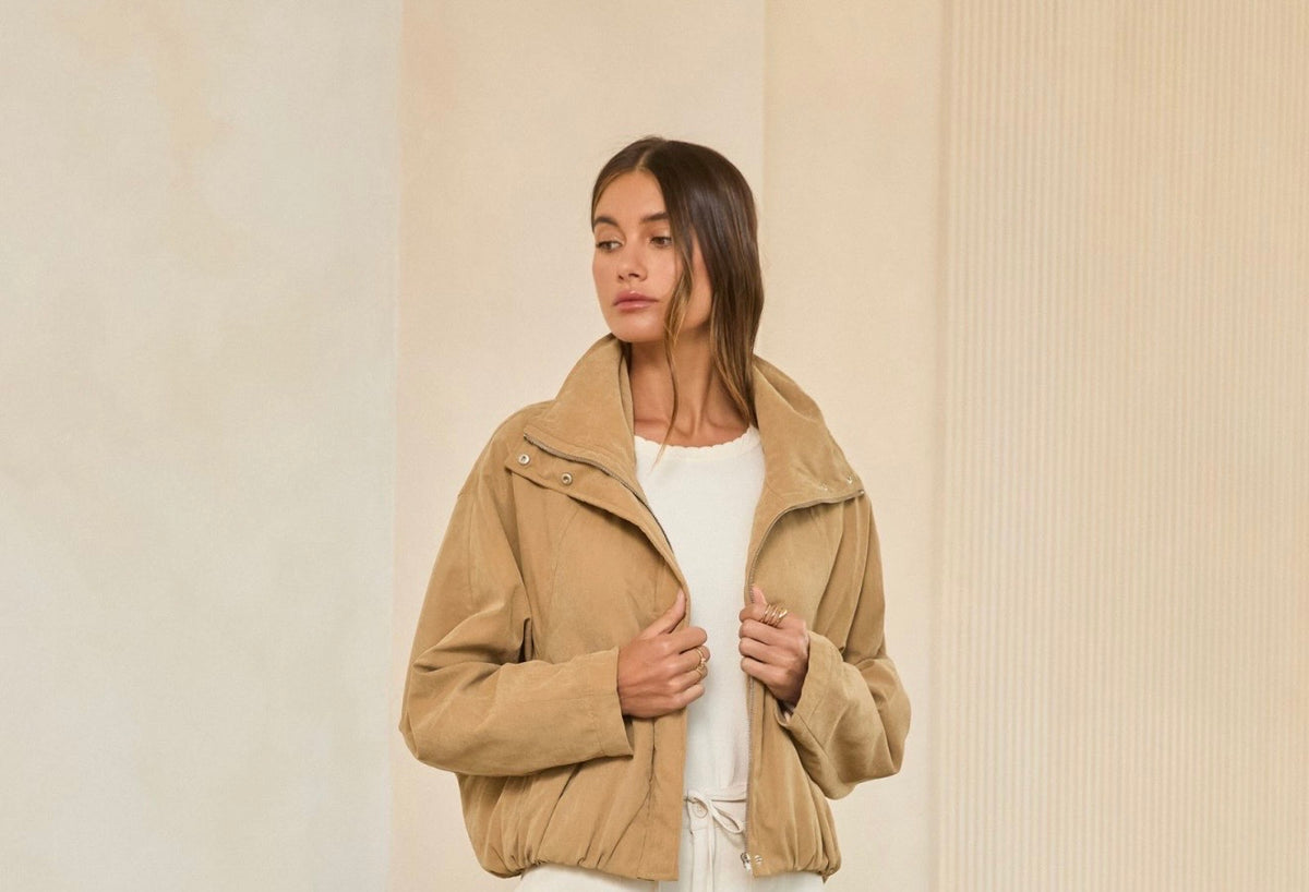 Taupe Zip Up Bomber Jacket