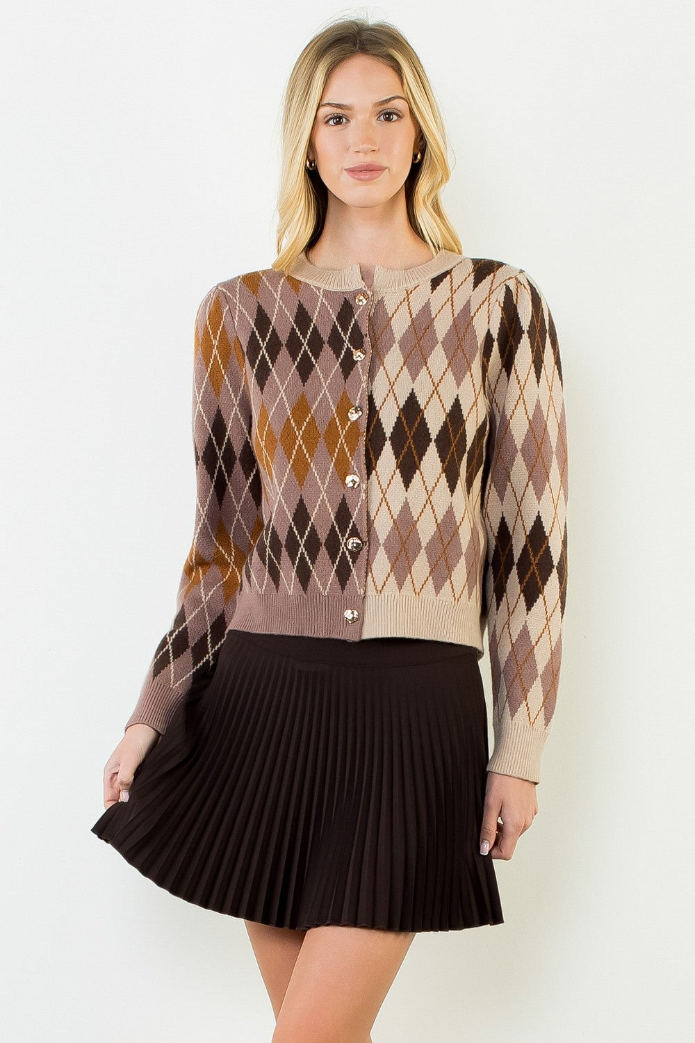 Pattern Gold Button Cardigan