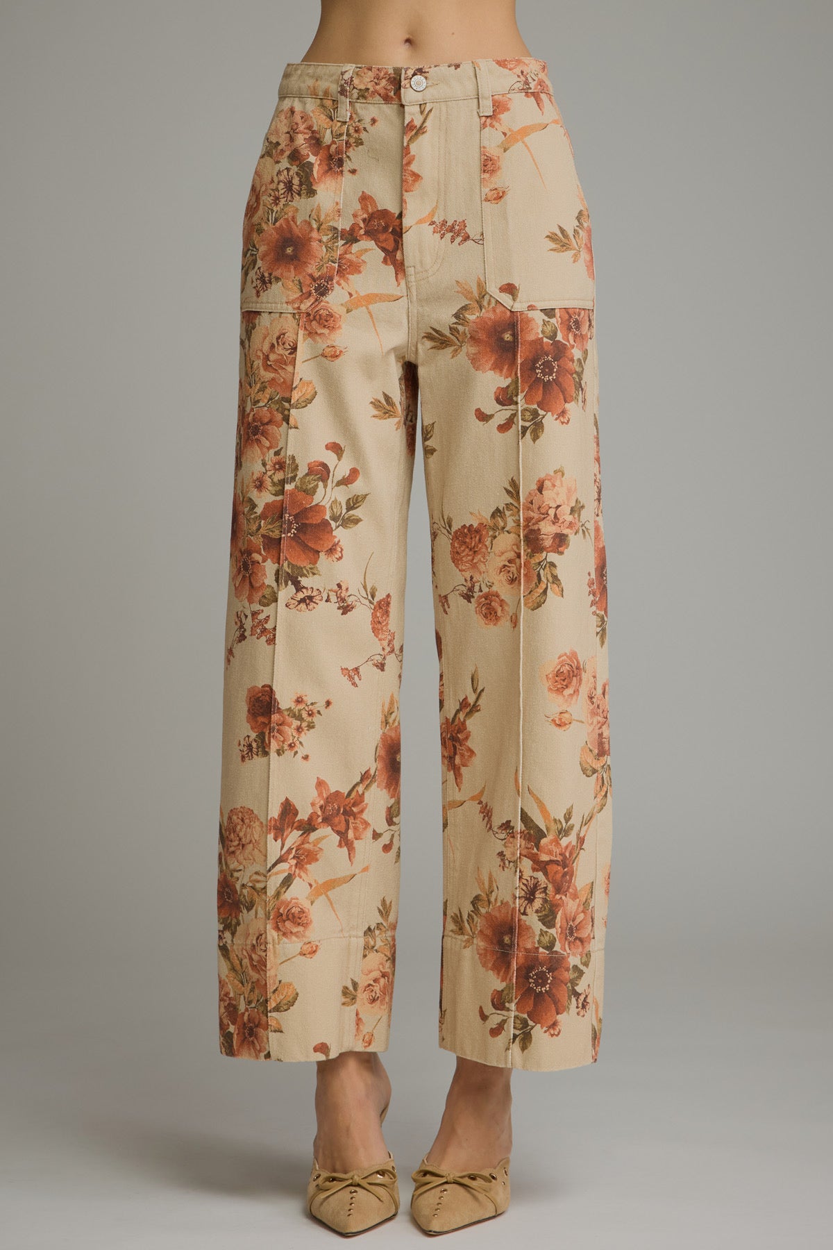 Wide Leg Floral Pant - Taupe
