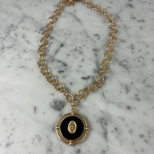 Enamel Pendant Necklace-Onyx