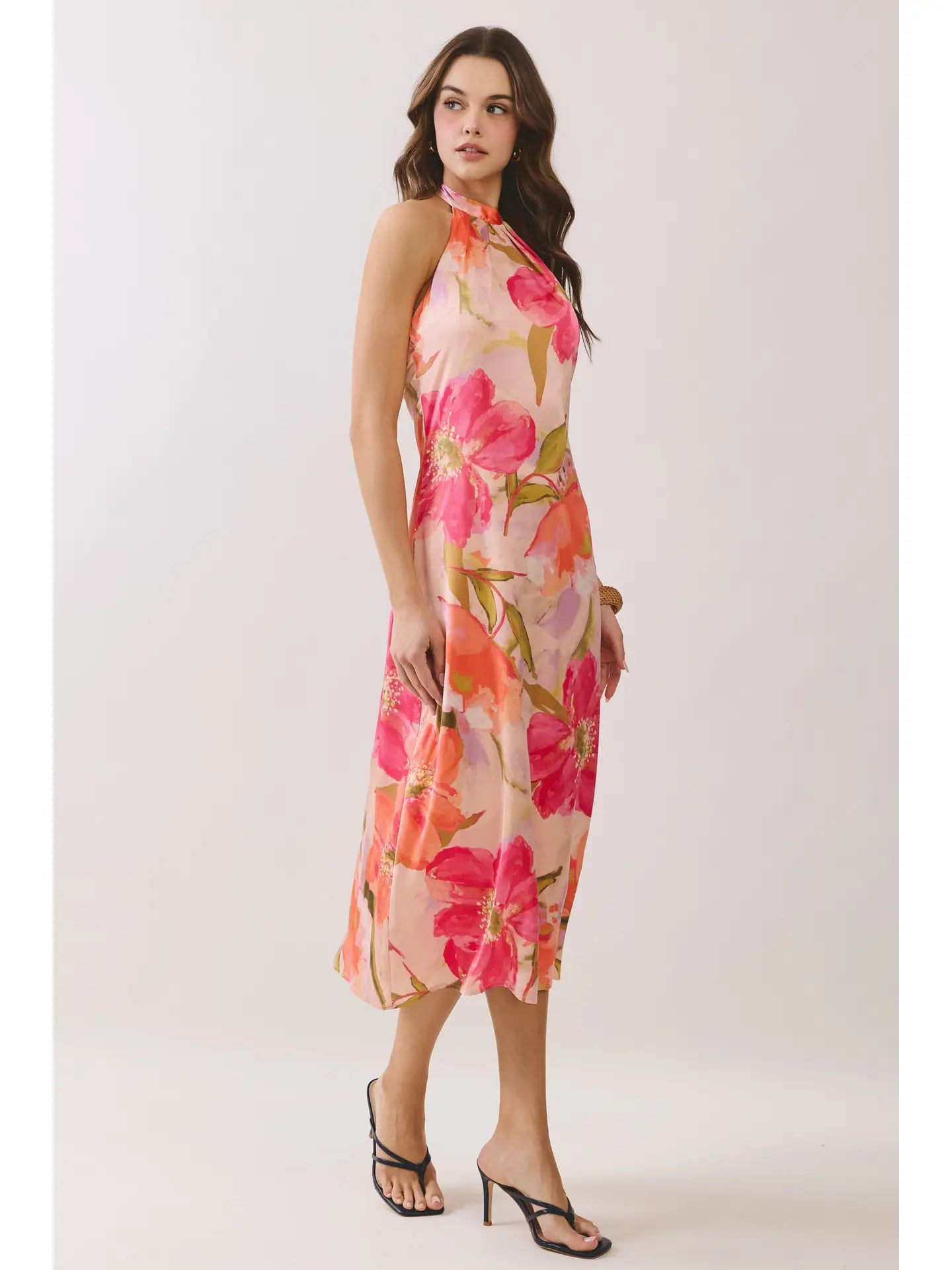 Floral Halter Neck Midi Dress