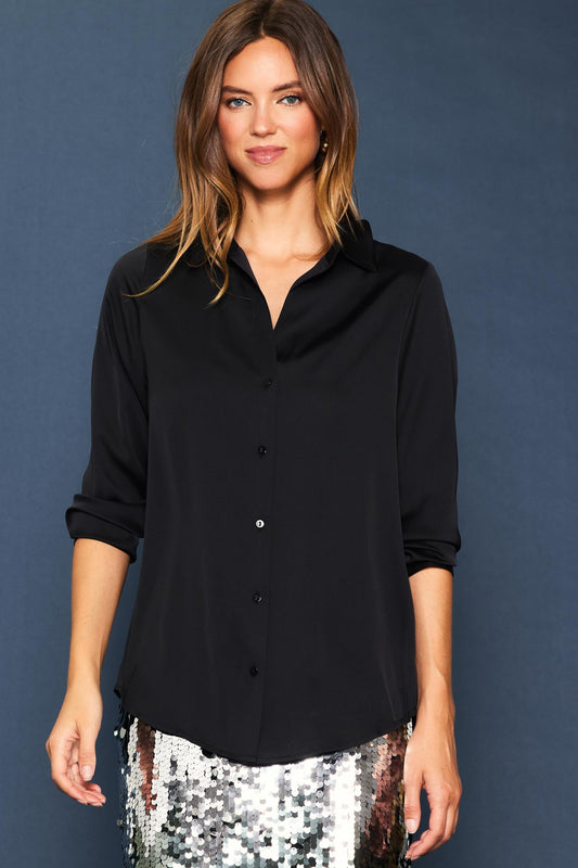 Black Silky Button Down