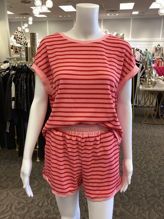 Pink and Red Stripe Short Set