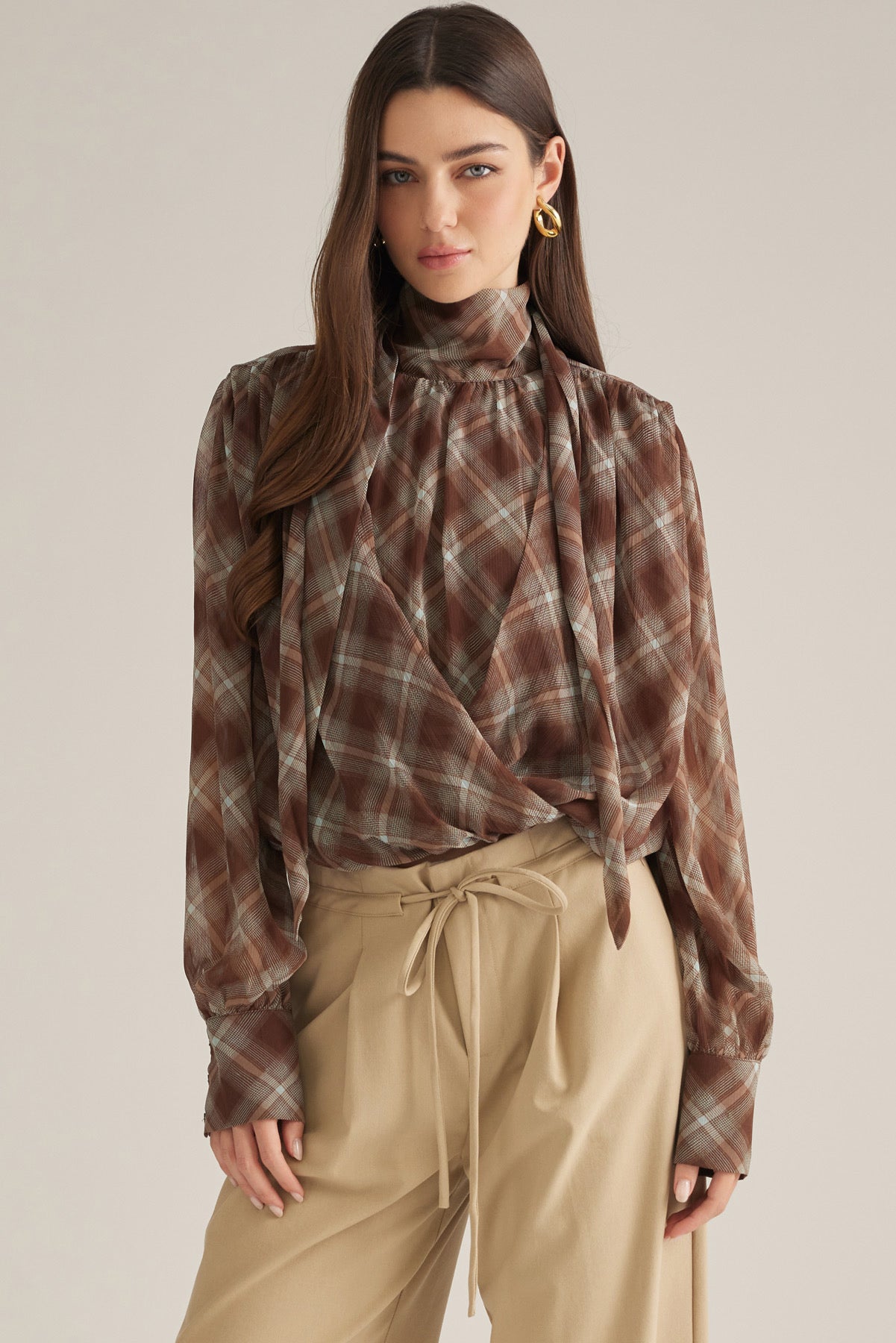 Plaid High Neck Top