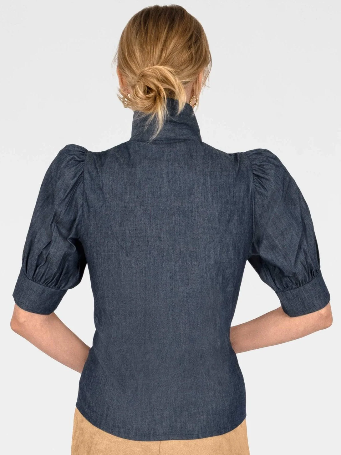 Puff Sleeve Top Chambray