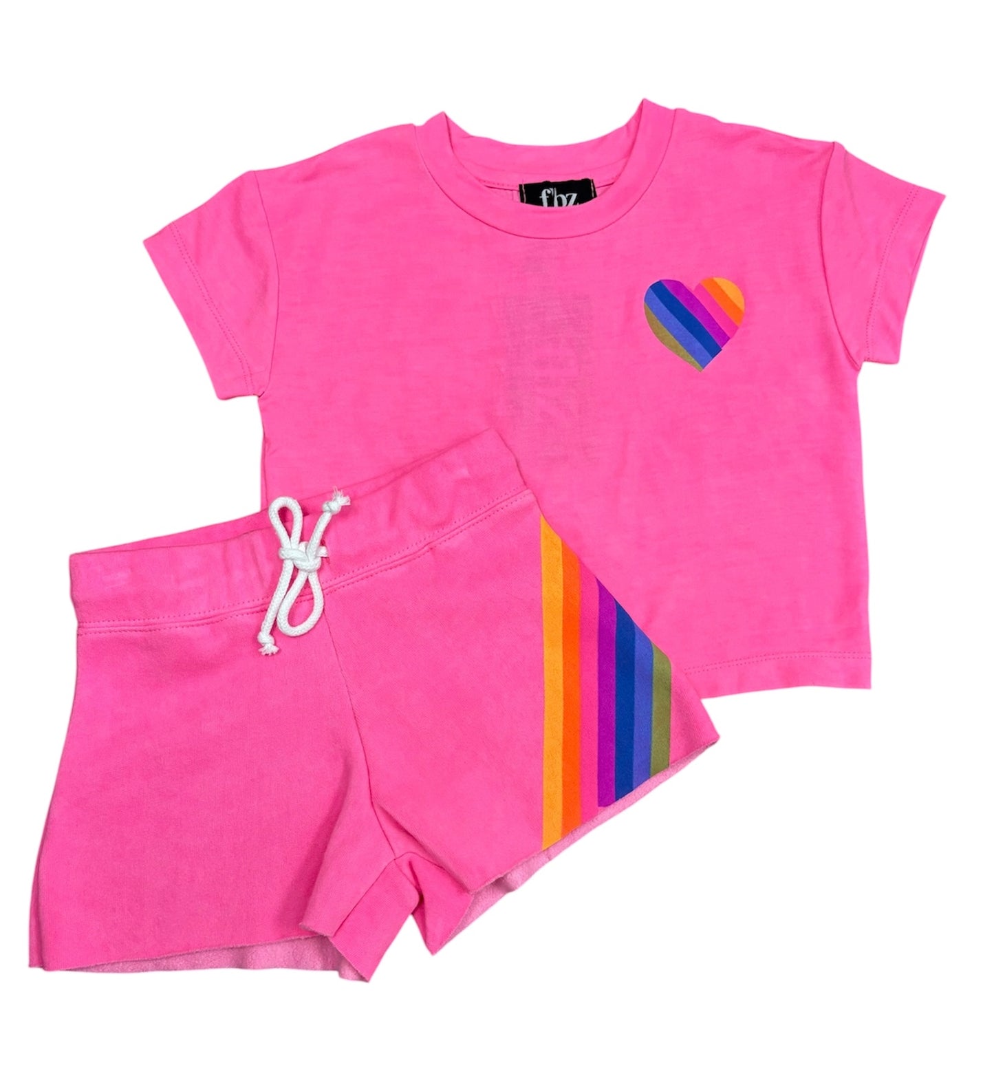 Neon Pink Striped Rainbow Heart Top