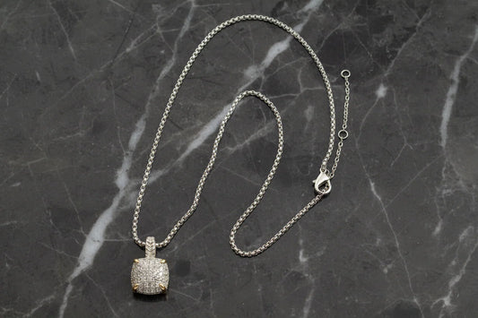 Pave Square Pendant Necklace-16” Two tone