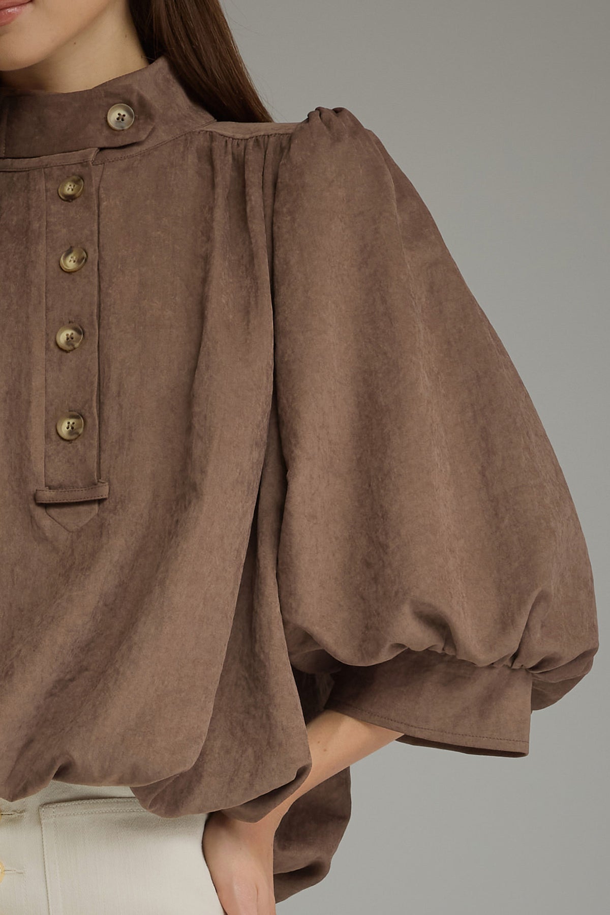 Balloon Sleeve Top - Brown