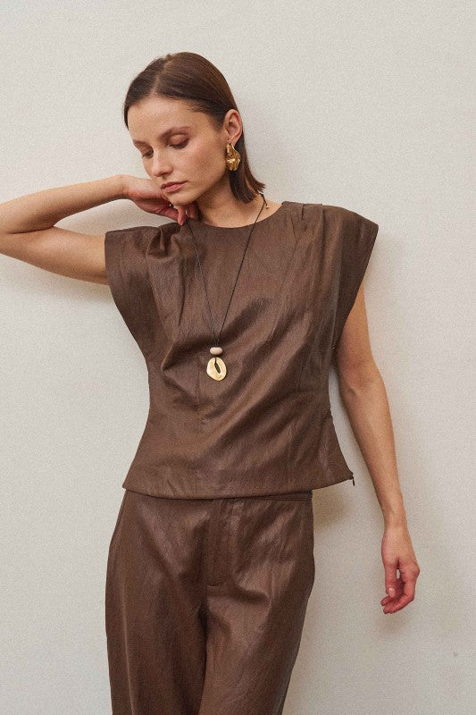 Leather Top And Pant Set - Chocolate