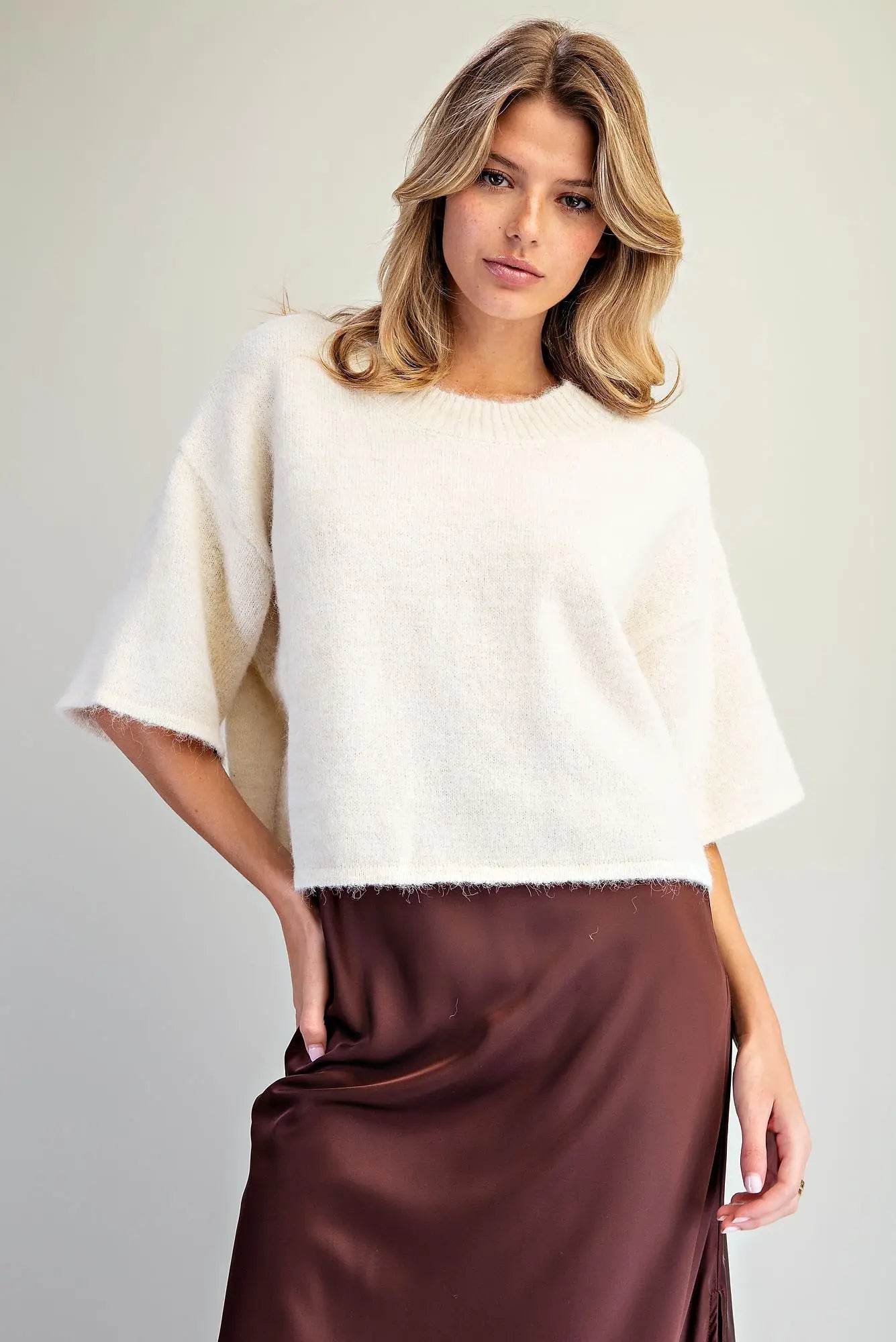 Oatmeal Boxy Knit Sweater