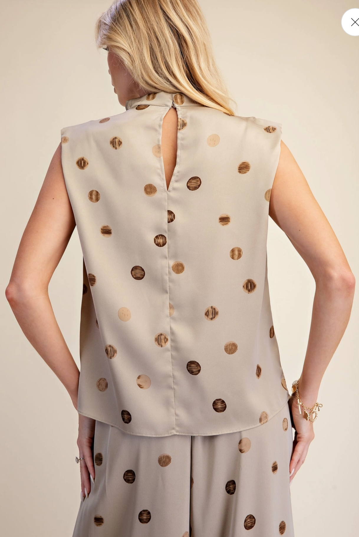 Cowl Mock Neck Sleeveless Polka Dot Top