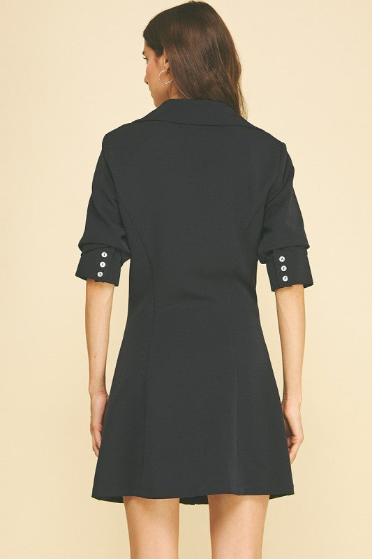 Navy Ruched Button Mini Dress